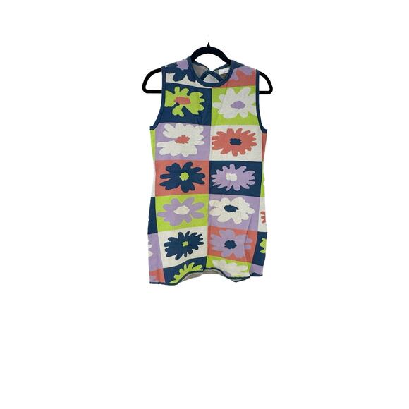 Louna Knit Shift Mini Dress Crew Neck Sleeveless Blue Printed Floral Multi SZ XS - Picture 7 of 11